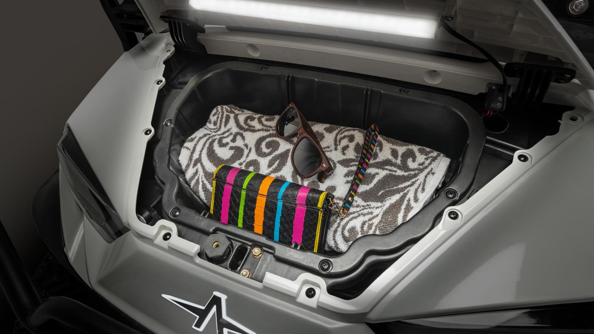 Lockable Front Trunk and Rear Storage Compartment