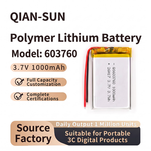 QS603760 Rechargeable Lipo Battery 1000mAh 3.7V Lithium Polymer Battery